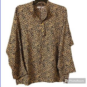 MissLook Women’s Plus Size 2xl Long Sleeves Pullover Cheetah Print Blouse